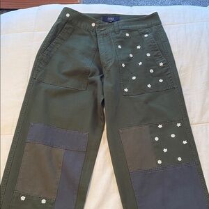 Olive Green Floral Embroidered Pants, JCREW size 4, excellent condition